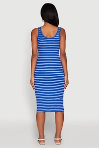 Womens Striped Scoop Neck Midi Dress,