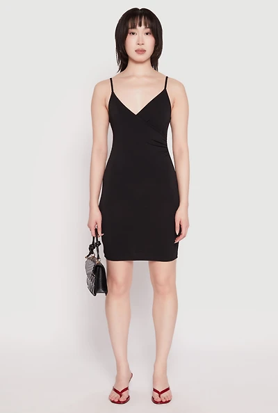Womens Crepe Knit Cami Wrap Dress, Black, Size S