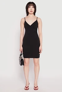 Womens Crepe Knit Cami Wrap Dress, Black, Size S