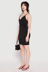 Womens Crepe Knit Cami Wrap Dress, Black, Size S