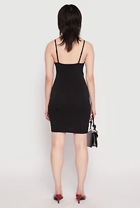 Womens Crepe Knit Cami Wrap Dress, Black, Size S