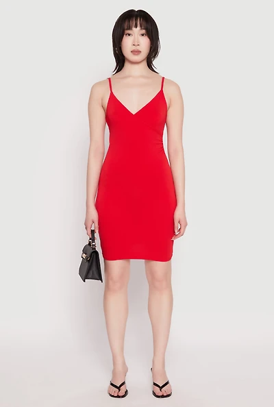 Womens Crepe Knit Cami Wrap Dress, Red, Size M