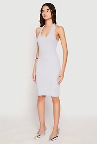 Womens Ribbed Knit Halter Midi Dress, Grey, Size S