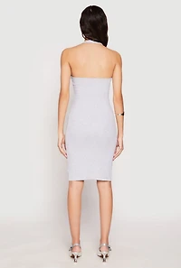 Womens Ribbed Knit Halter Midi Dress, Grey, Size S