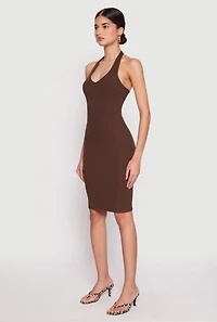 Ribbed Knit Halter Midi Dress