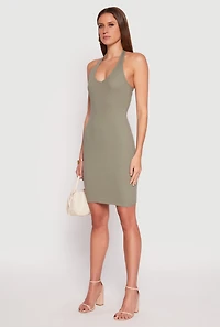 Womens Ribbed Knit Halter Midi Dress,