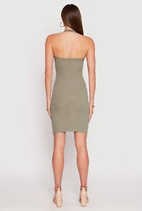 Womens Ribbed Knit Halter Midi Dress,