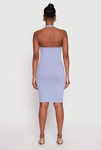 Womens Ribbed Knit Halter Midi Dress, S