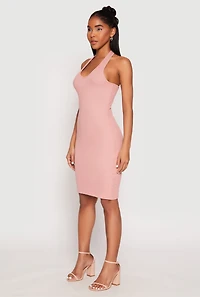 Womens Ribbed Knit Halter Midi Dress, Pink, Size S