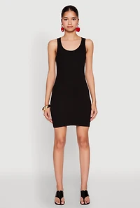 Womens Rib Knit Scoop Neck Tank Mini Dress, Black, Size S