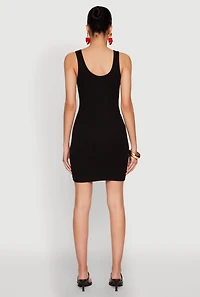 Womens Rib Knit Scoop Neck Tank Mini Dress, Black, Size M