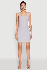 Womens Rib Knit Scoop Neck Tank Mini Dress, Grey, Size L