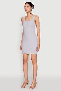 Womens Rib Knit Scoop Neck Tank Mini Dress, Grey, Size L