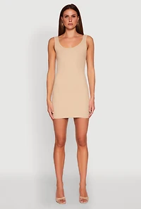 Womens Rib Knit Scoop Neck Tank Mini Dress, L