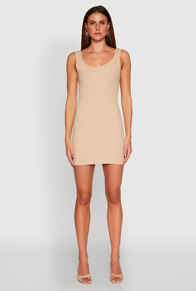 Womens Rib Knit Scoop Neck Tank Mini Dress,