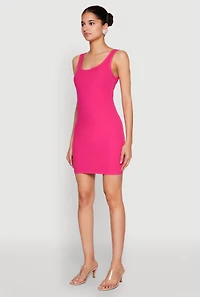 Womens Rib Knit Scoop Neck Tank Mini Dress, Pink, Size L