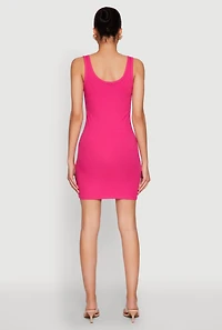 Womens Rib Knit Scoop Neck Tank Mini Dress, Pink, Size L