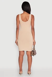 Womens Scoop Neck Mini Tank Dress, Beige, Size M