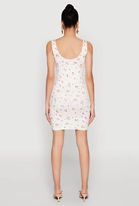 Womens Floral Print Bustier Tank Dress, White, Size S