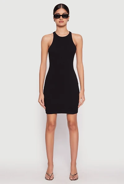 Womens Crew Neck Mini Racerback Tank Dress,