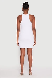 Womens Crew Neck Mini Racerback Tank Dress, White, Size M
