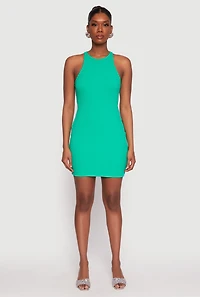 Womens Crew Neck Mini Racerback Tank Dress, S