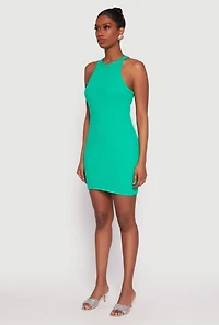 Womens Crew Neck Mini Racerback Tank Dress, S