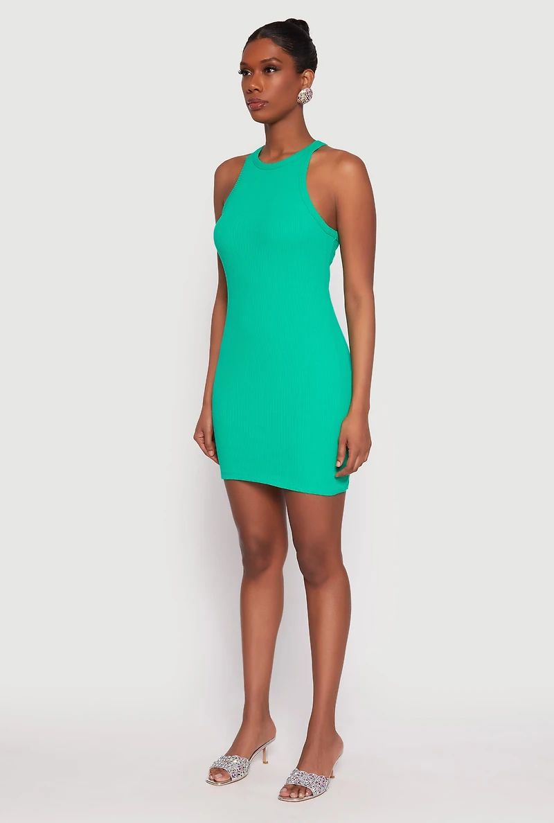 Womens Crew Neck Mini Racerback Tank Dress, M