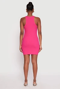 Womens Crew Neck Mini Racerback Tank Dress, Pink,
