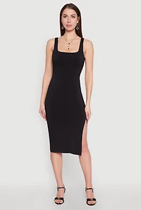 Square Neck Side Slit Midi Dress