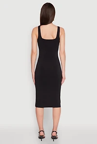 Womens Square Neck Side Slit Midi Dress,