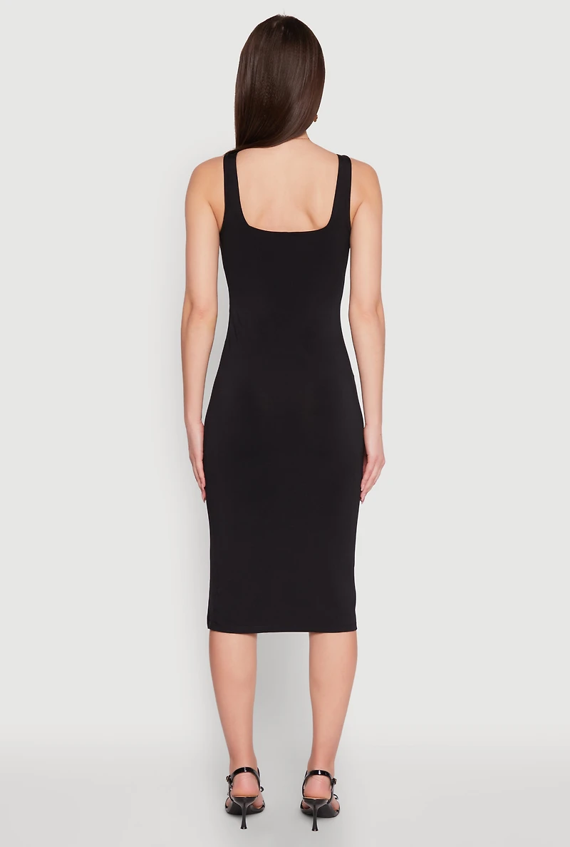 Womens Square Neck Side Slit Midi Dress,