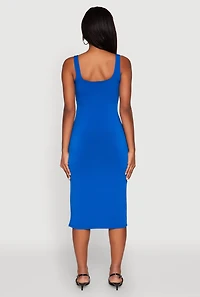 Womens Square Neck Side Slit Midi Dress, Blue, Size S