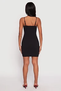 Womens Ribbed Knit Bustier Cami Mini Dress, Black, Size S