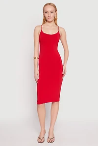 Womens Tie Back Bodycon Midi Dress, Red, Size M