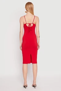 Womens Tie Back Bodycon Midi Dress, Red, Size M