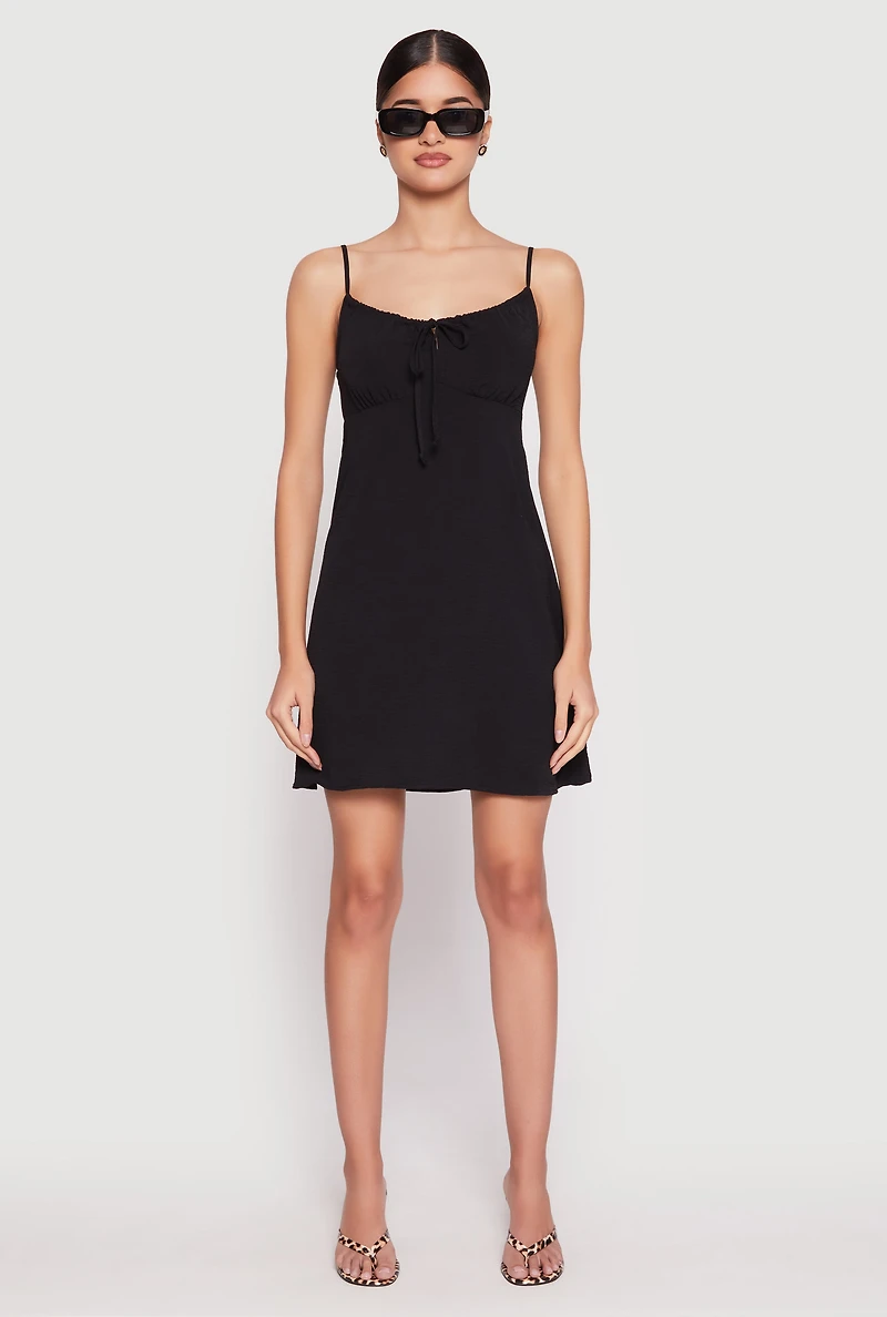 Womens Tie Front Keyhole Cami Dress, Black, Size S