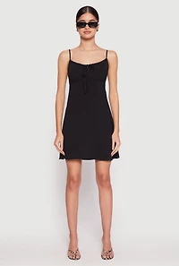 Womens Tie Front Keyhole Cami Dress, Black, Size S