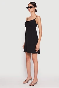 Womens Tie Front Keyhole Cami Dress, Black, Size S