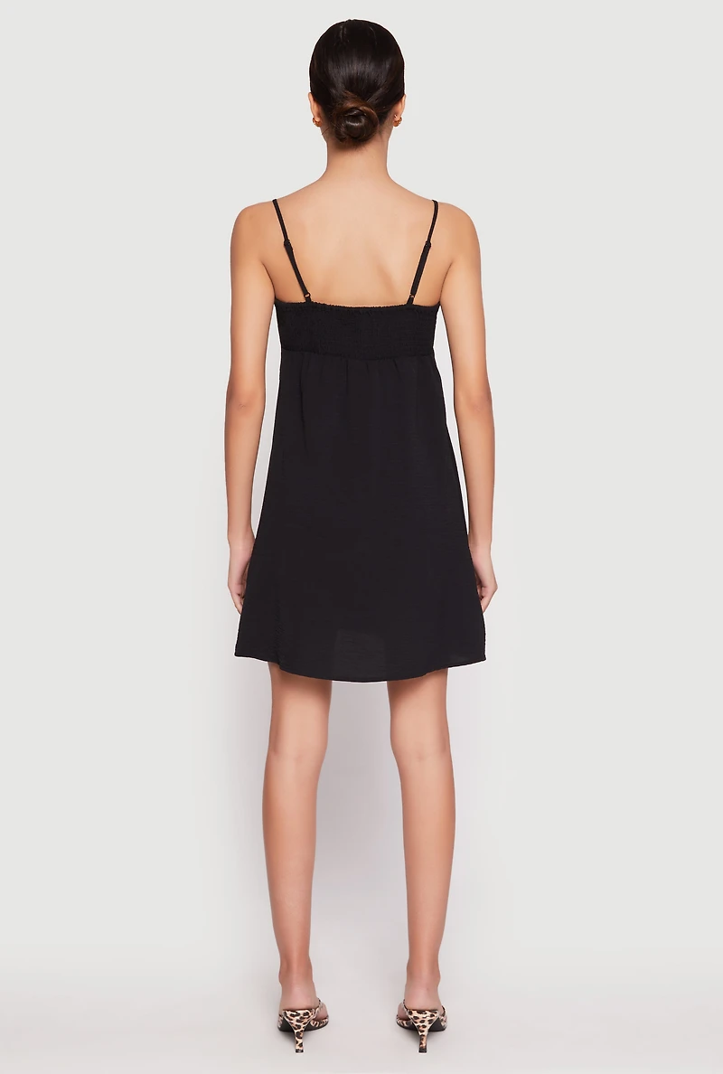 Womens Tie Front Keyhole Cami Dress, Black, Size S