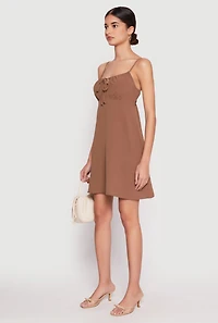 Womens Tie Front Keyhole Cami Dress, Brown, Size S