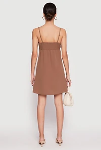 Womens Tie Front Keyhole Cami Dress, Brown, Size S