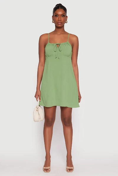 Womens Tie Front Keyhole Cami Dress, Green, Size S