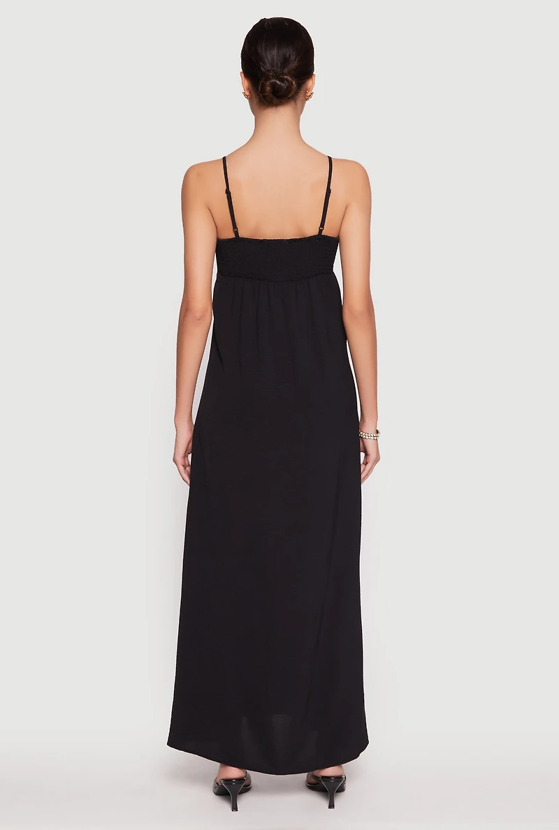 Womens Airy Side Slit Maxi Dress, Black, Size S
