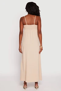 Womens Airy Side Slit Maxi Dress, Beige, Size S