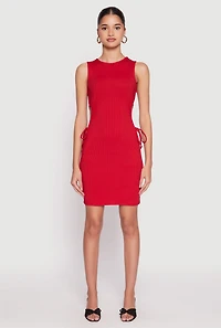 Ribbed Knit Drawstring Side Cut Out Dress