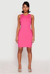 Ribbed Knit Drawstring Side Cut Out Dress