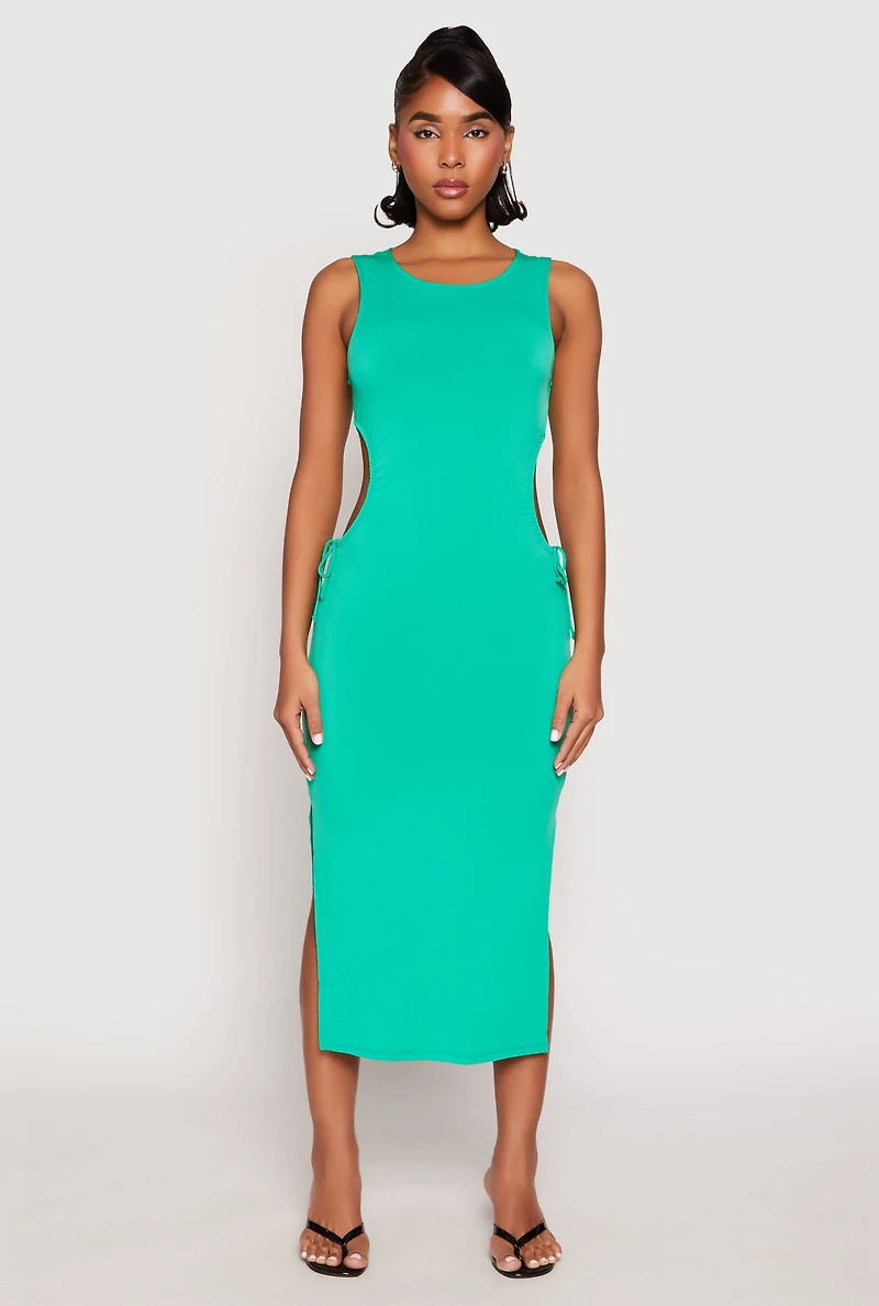 Drawstring Side Cut Out Midi Dress