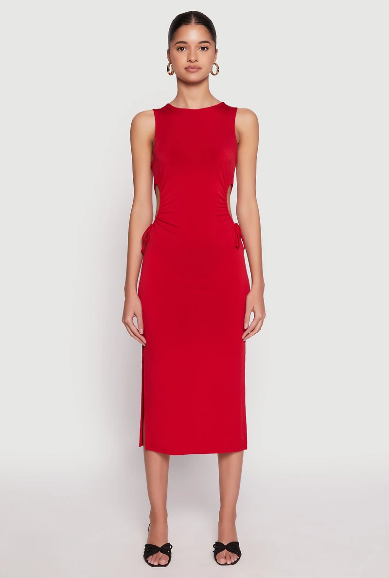 Drawstring Side Cut Out Midi Dress