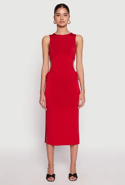 Drawstring Side Cut Out Midi Dress